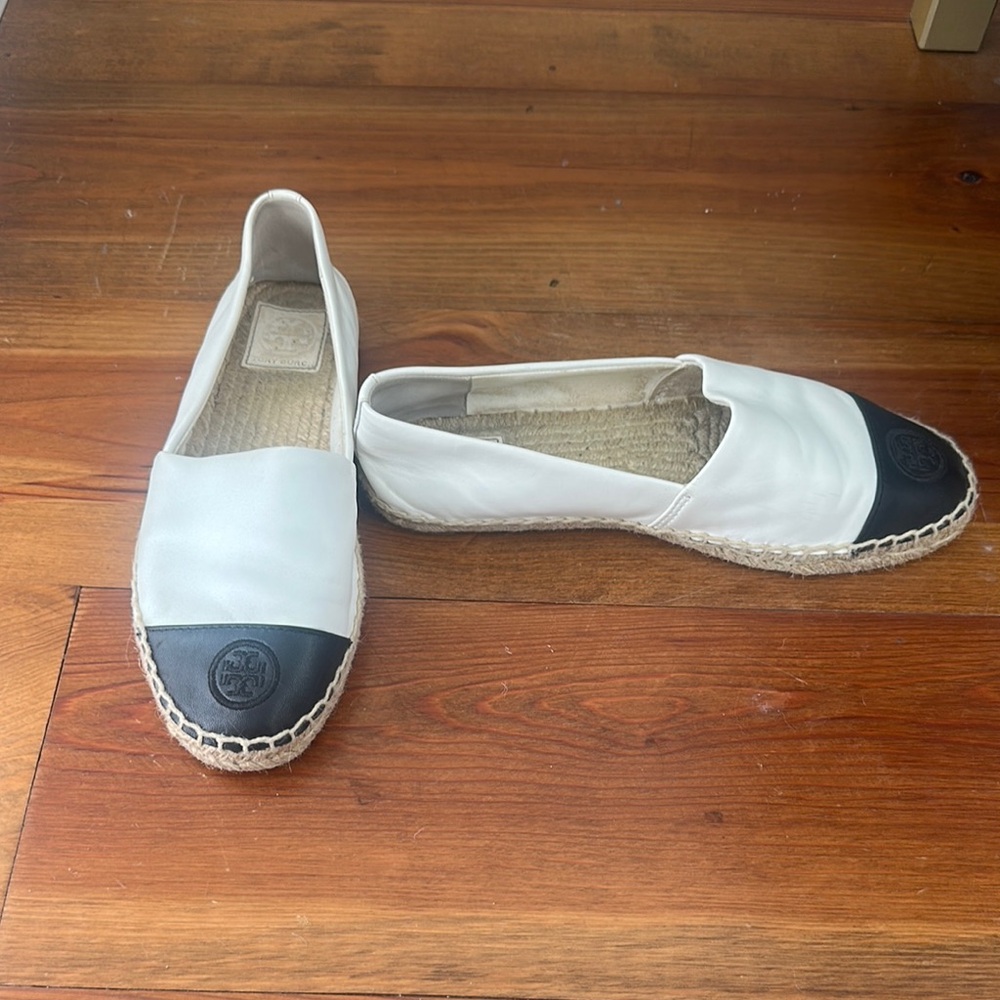 Tory Burch White and Black Espadrilles
